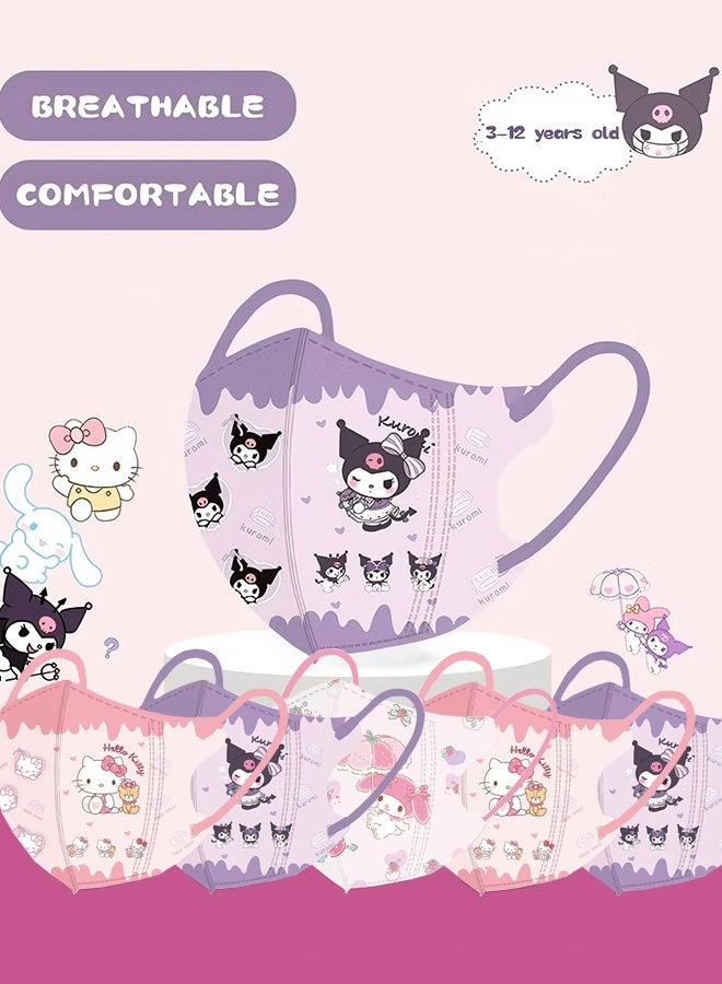 دبليو أف أف أو عبوة 30 قناع وجه للأطفال قابل للتصرف للأعمار من 5 إلى 12 سنة، قناع وجه آمن بثلاث طبقات للأطفال للاستخدام اليومي، مشابك أنف معدنية بالكامل - 3 أشكال - Image 3